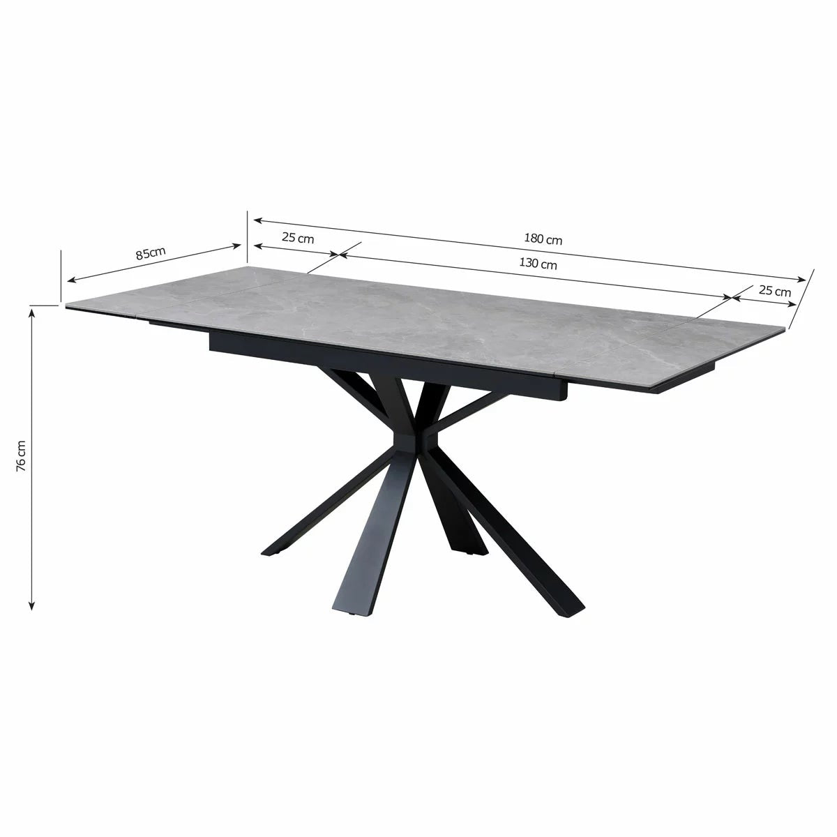 Jordan Ceramic Extending Dining Table + 6 Grey Chairs, Seats 6-8, view 2