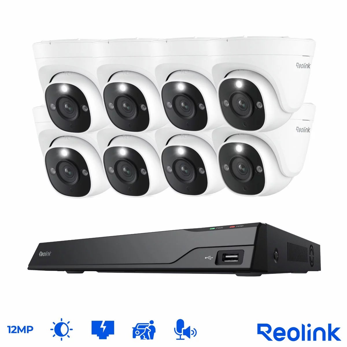 Reolink 12MP (4K+) UHD NVR PoE 16 x Channel / 8 x Turret Camera Kit with 4TB HHD