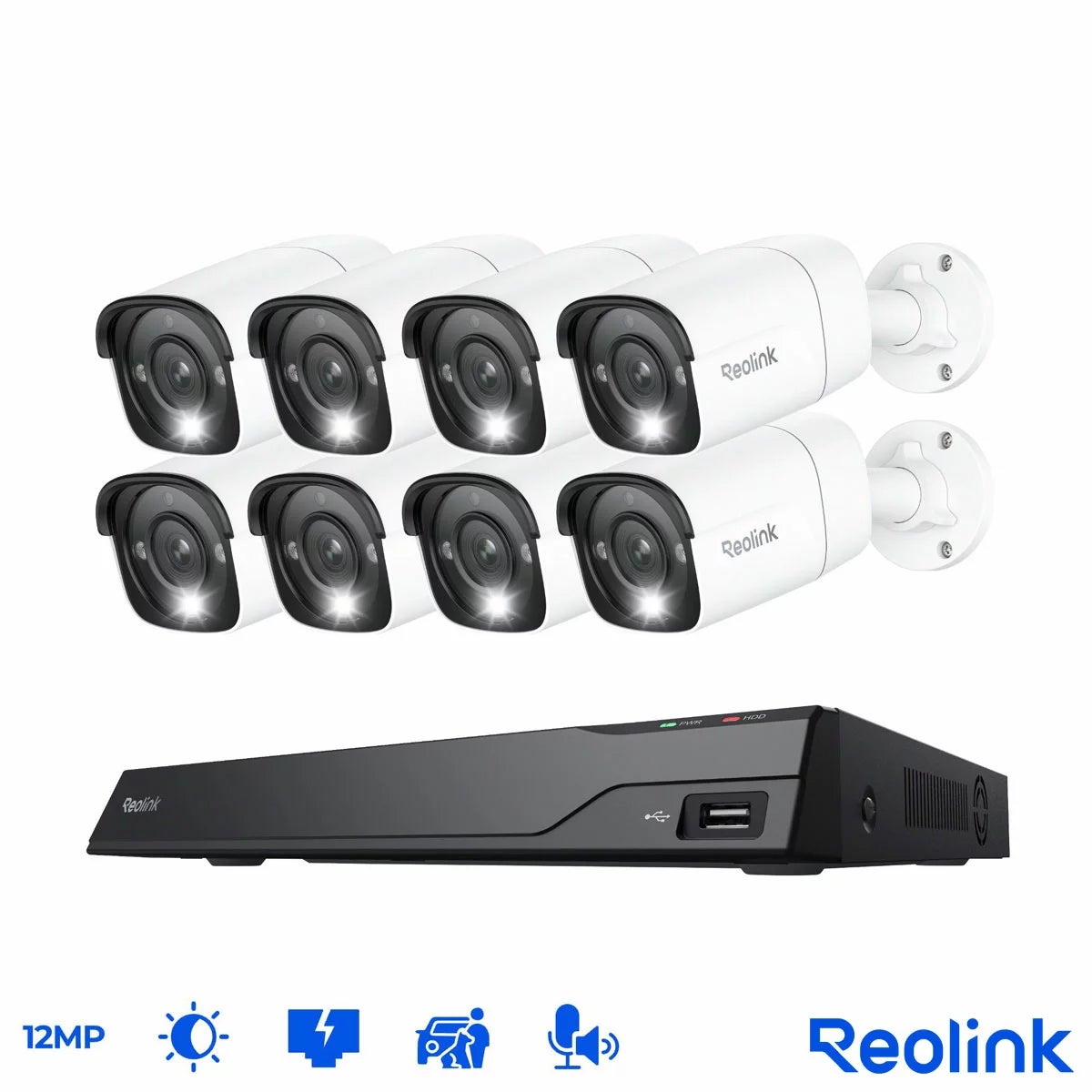 Reolink 12MP (4K+) UHD UH NVR PoE 16 x Channel / 8 x Bullet Camera Kit With 4TB HHD