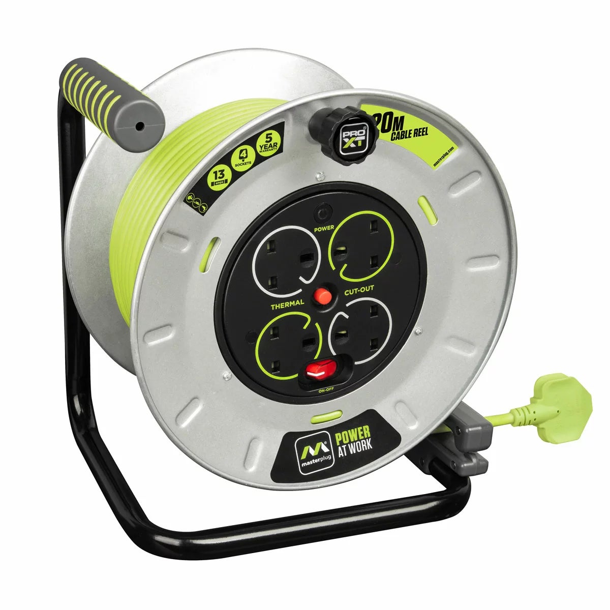 Masterplug 20m Pro-XT 4 Socket, 13A Metal Open Cable Reel