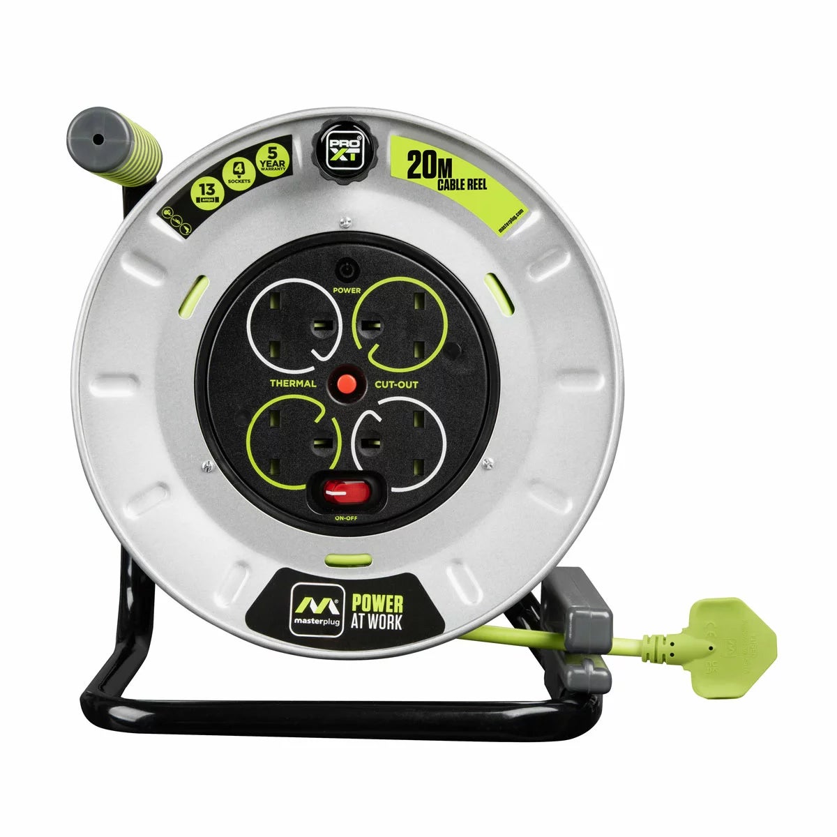 Masterplug 20m Pro-XT 4 Socket, 13A Metal Open Cable Reel, view 3