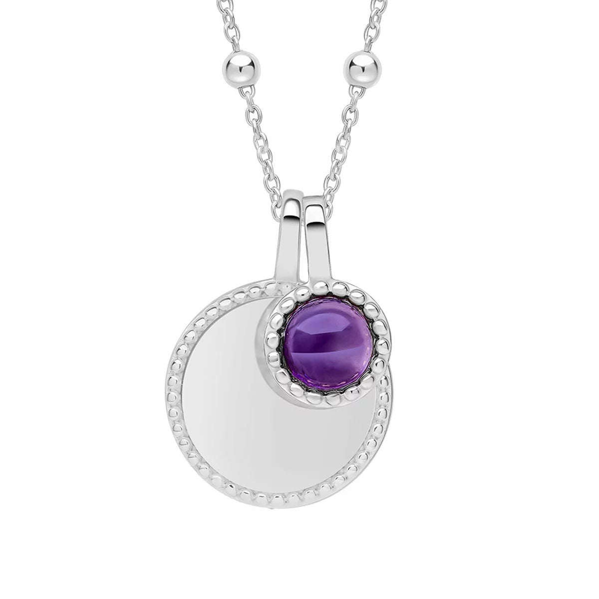 Beginnings Recycled Sterling Silver Semi-Precious Birthstone Pendant Necklace & Disc on Chain, Personalisation Available, view 10
