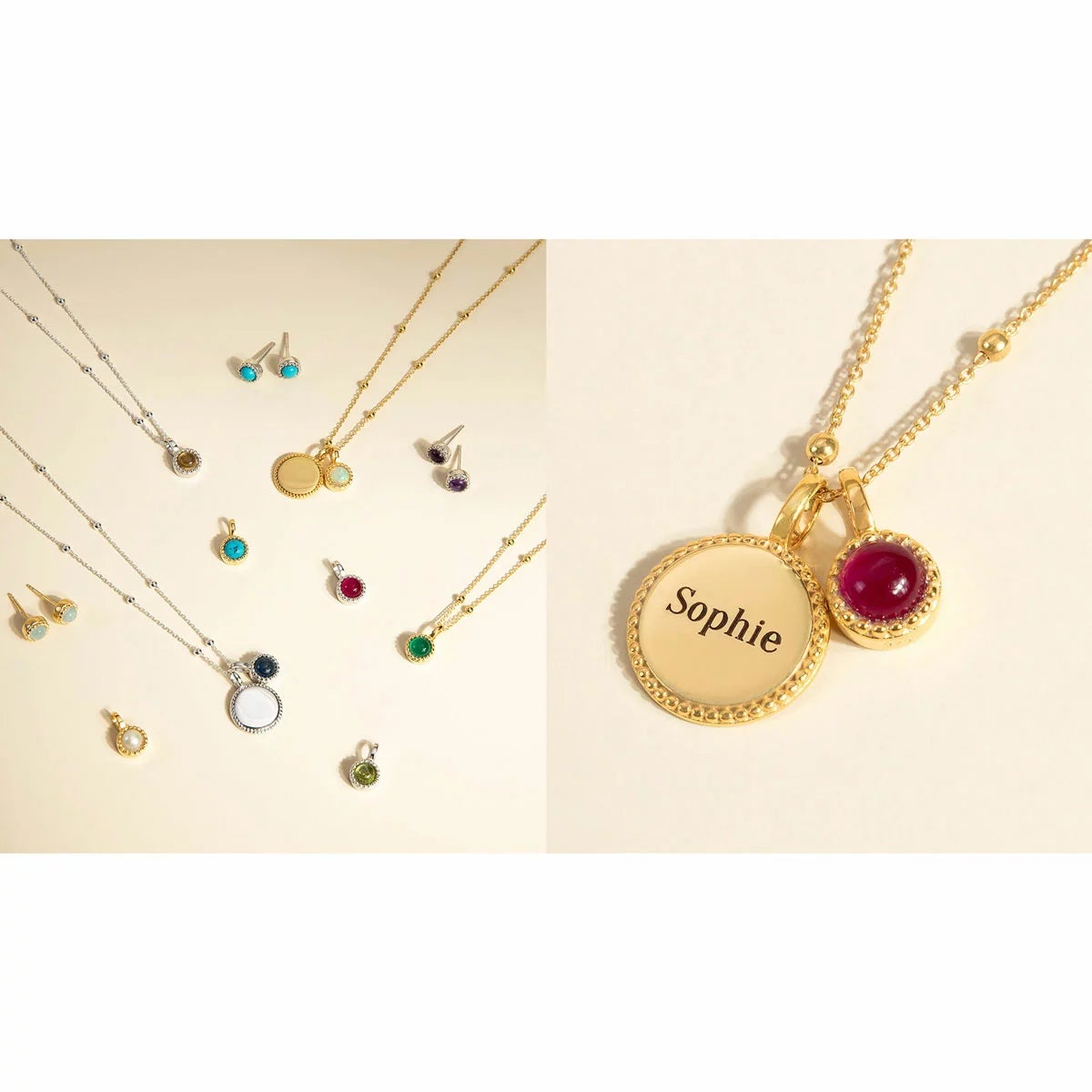 Beginnings Gold Plated Sterling Silver Semi-Precious Birthstone Pendant Necklace & Disc on Chain, Personalisation Available, view 3
