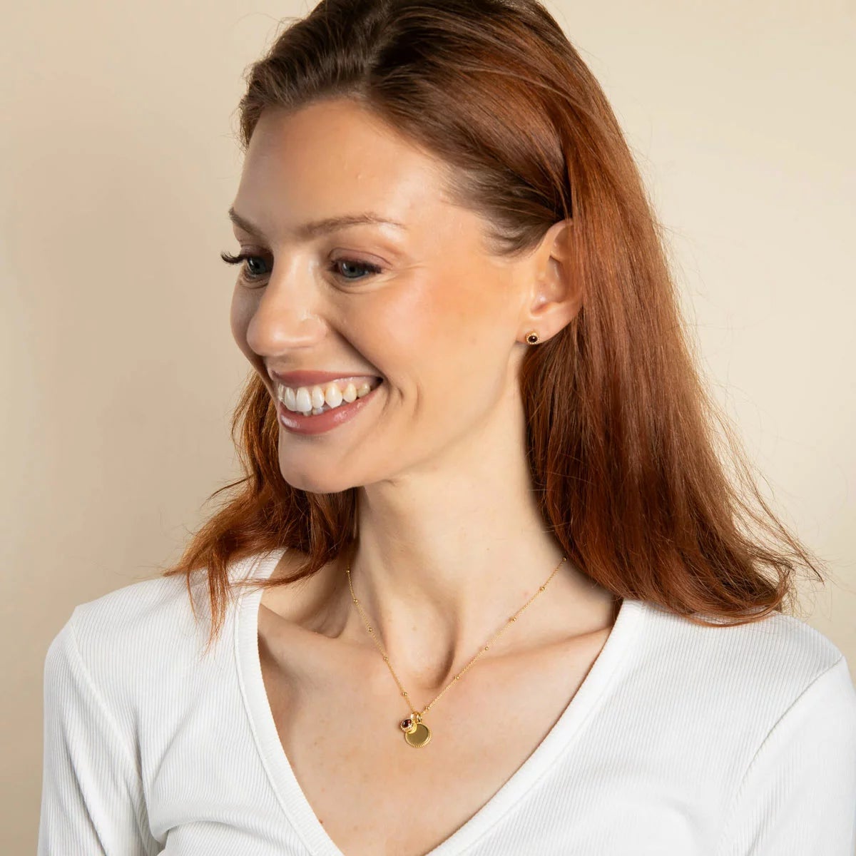 Beginnings Gold Plated Sterling Silver Semi-Precious Birthstone Pendant Necklace & Disc on Chain, Personalisation Available, view 2
