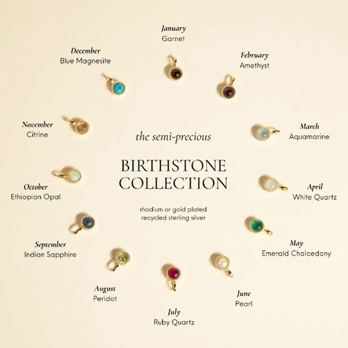 Beginnings Gold Plated Sterling Silver Semi-Precious Birthstone Pendant Necklace & Disc on Chain, Personalisation Available, view 6