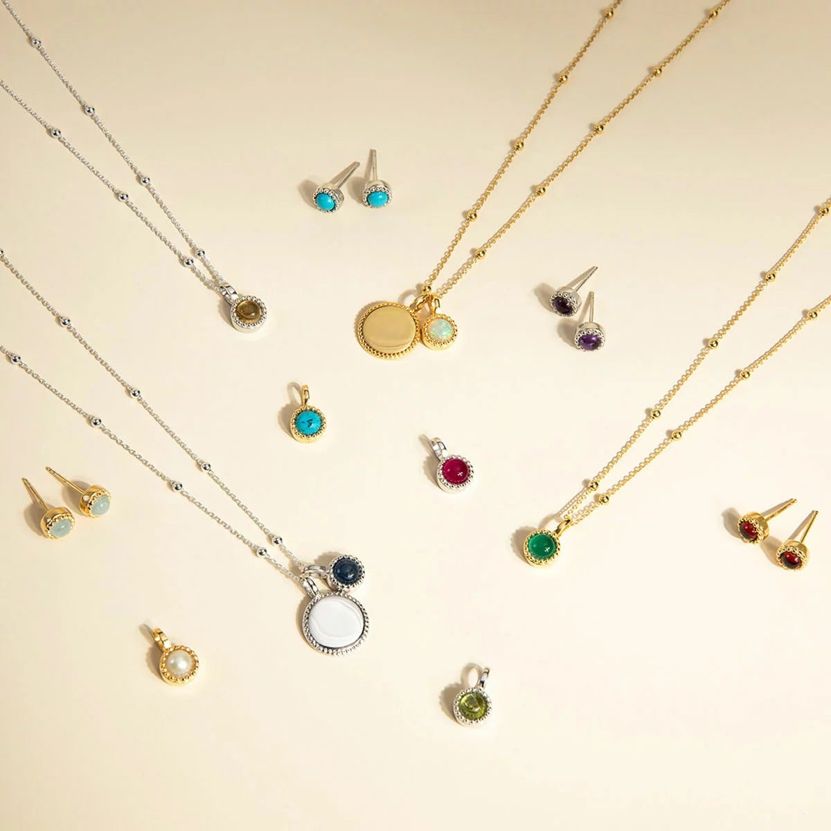 Beginnings Gold Plated Sterling Silver Semi-Precious Birthstone Pendant Necklace & Disc on Chain, Personalisation Available, view 7