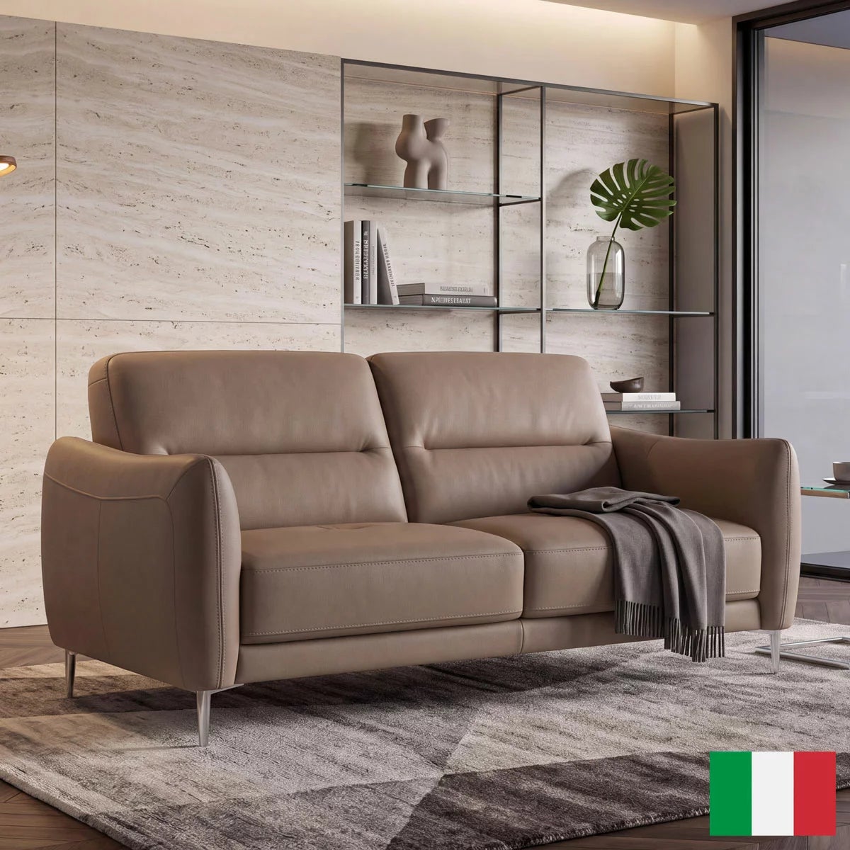 Nicoletti Jupiter Taupe Leather 2 Seater Sofa