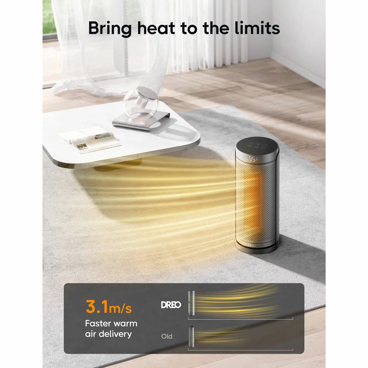 DREO DR-HSH003 Solaris Plus Ceramic Heater in Silver, view 3
