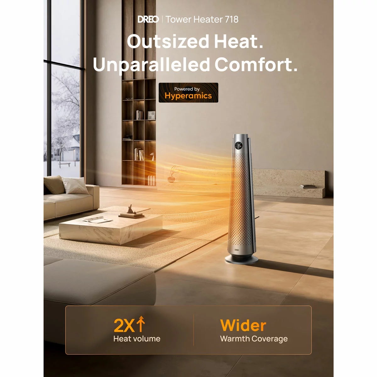 DREO DR-HSH008 718 Tower Heater in Silver, view 2