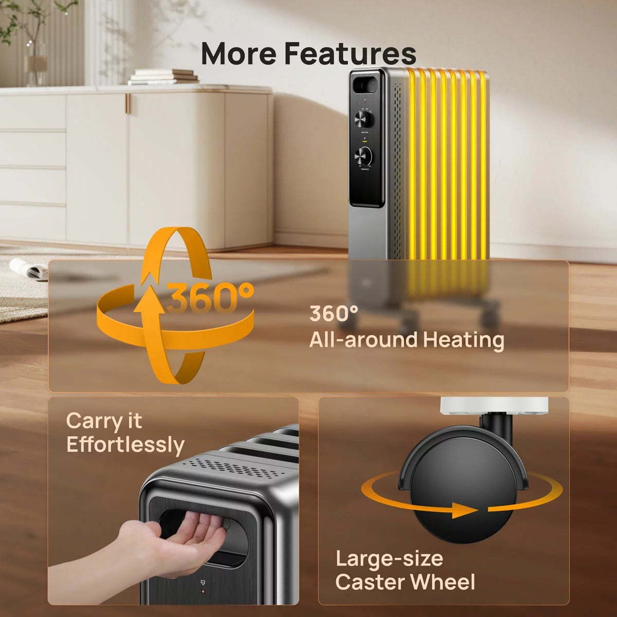 Dreo DR-HSH033 9 Fins 2000W Oil Filled Radiator With Knob Control, view 8