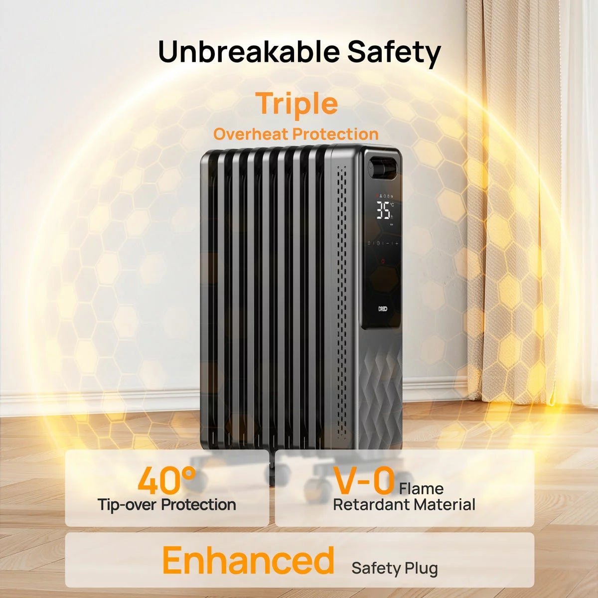 DREO DR-HSH010 9 Fins Oil Filled 2000W Radiator With LED Display, view 5