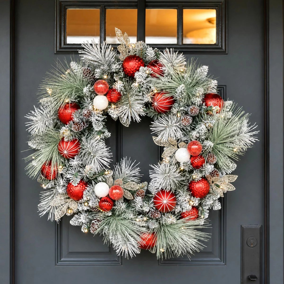 30 Inch Pre-Lit Flocked Christmas Wreath, view 2