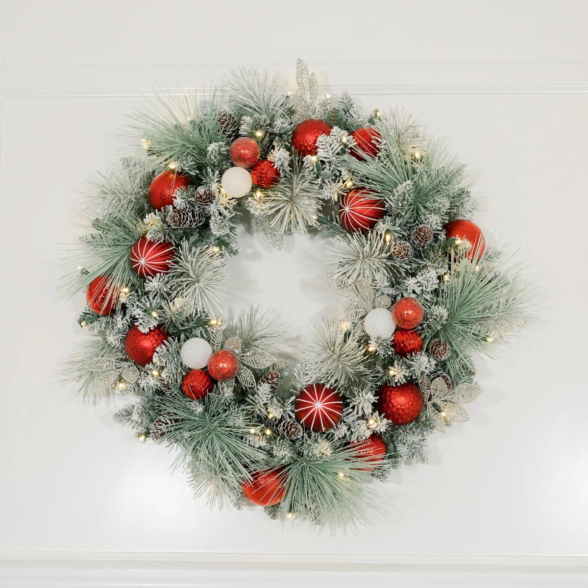 30 Inch Pre-Lit Flocked Christmas Wreath, view 3