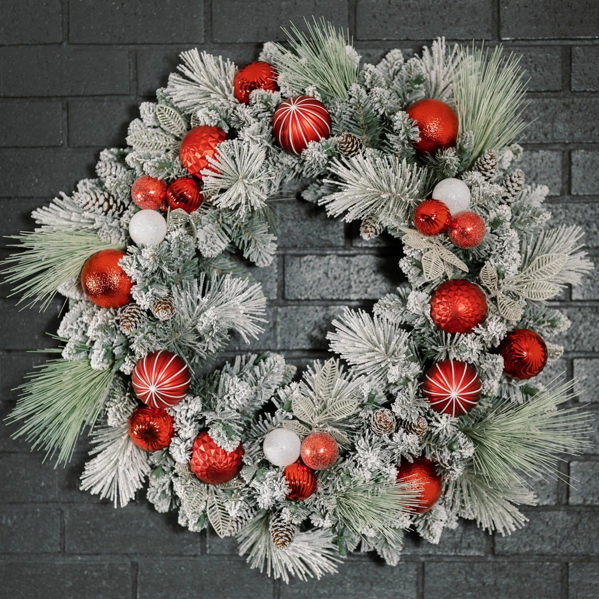 30 Inch Pre-Lit Flocked Christmas Wreath, view 4