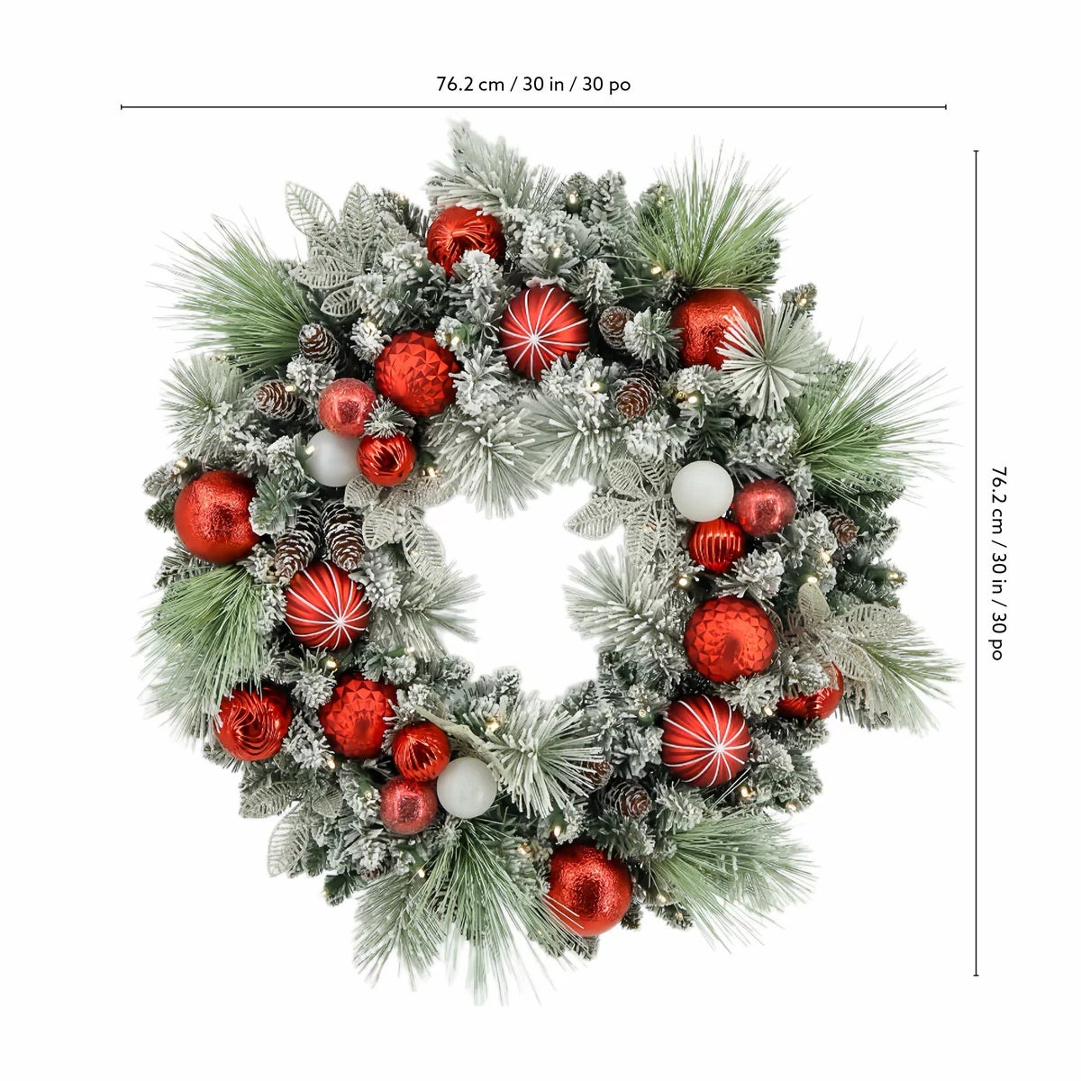 30 Inch Pre-Lit Flocked Christmas Wreath, view 6