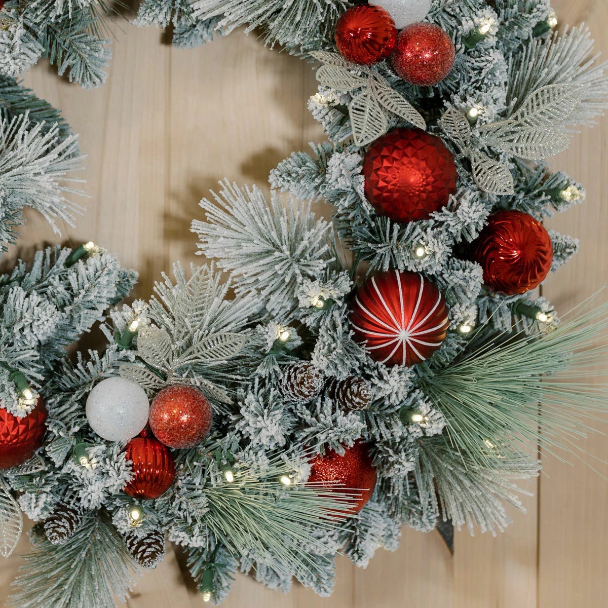 30 Inch Pre-Lit Flocked Christmas Wreath, view 5