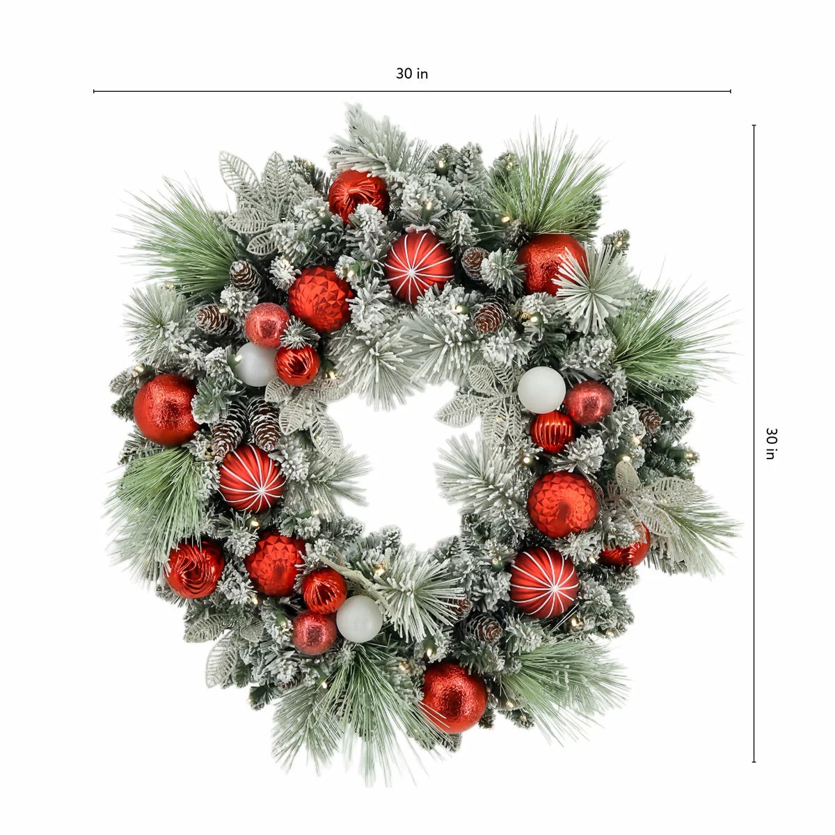 30 Inch Pre-Lit Flocked Christmas Wreath, view 7
