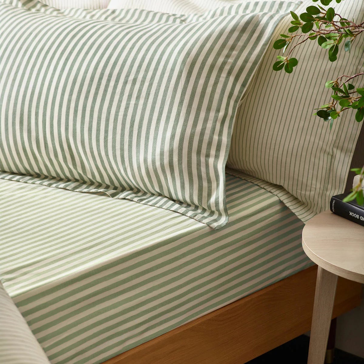 Yard Hebden 100% Cotton Forest Green Stripe Duvet Cover Set in 4 Sizes, view 3