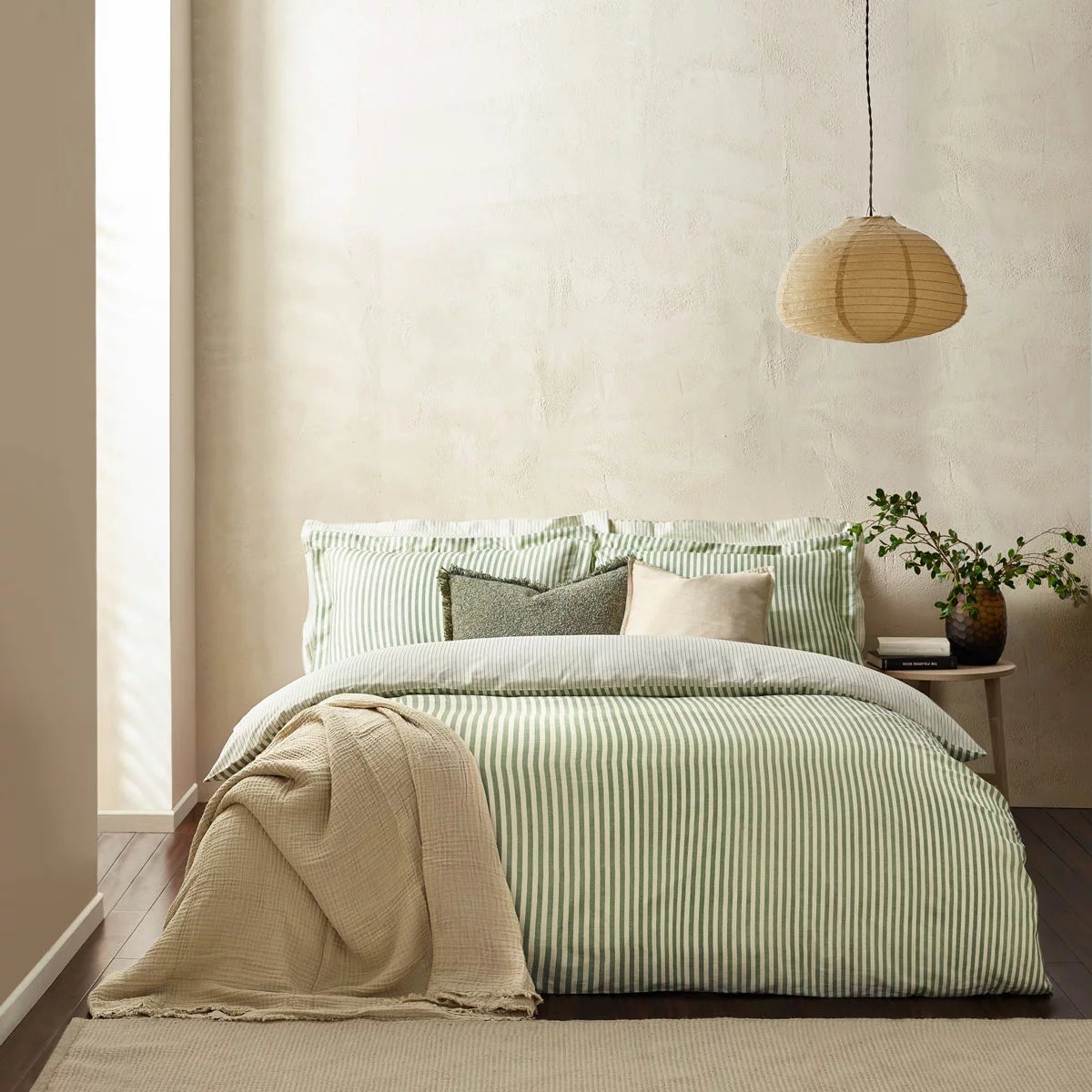 Yard Hebden 100% Cotton Forest Green Stripe Duvet Cover Set in 4 Sizes