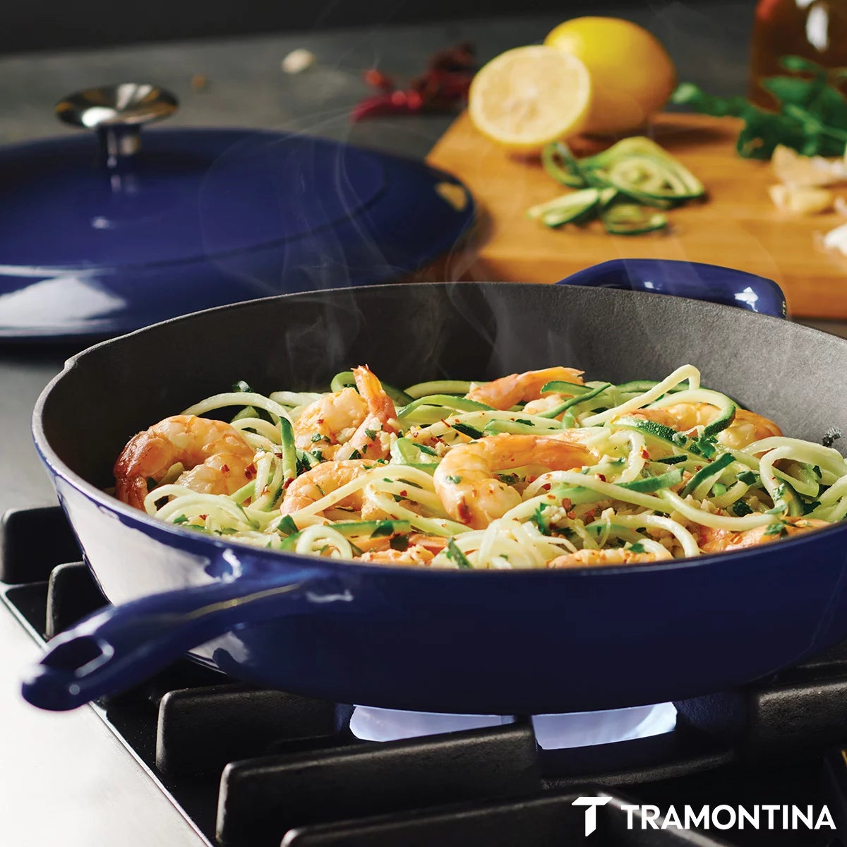 Tramontina Enamel Cast Iron Saute Pan with Lid, 30cm / 3.25L, view 7
