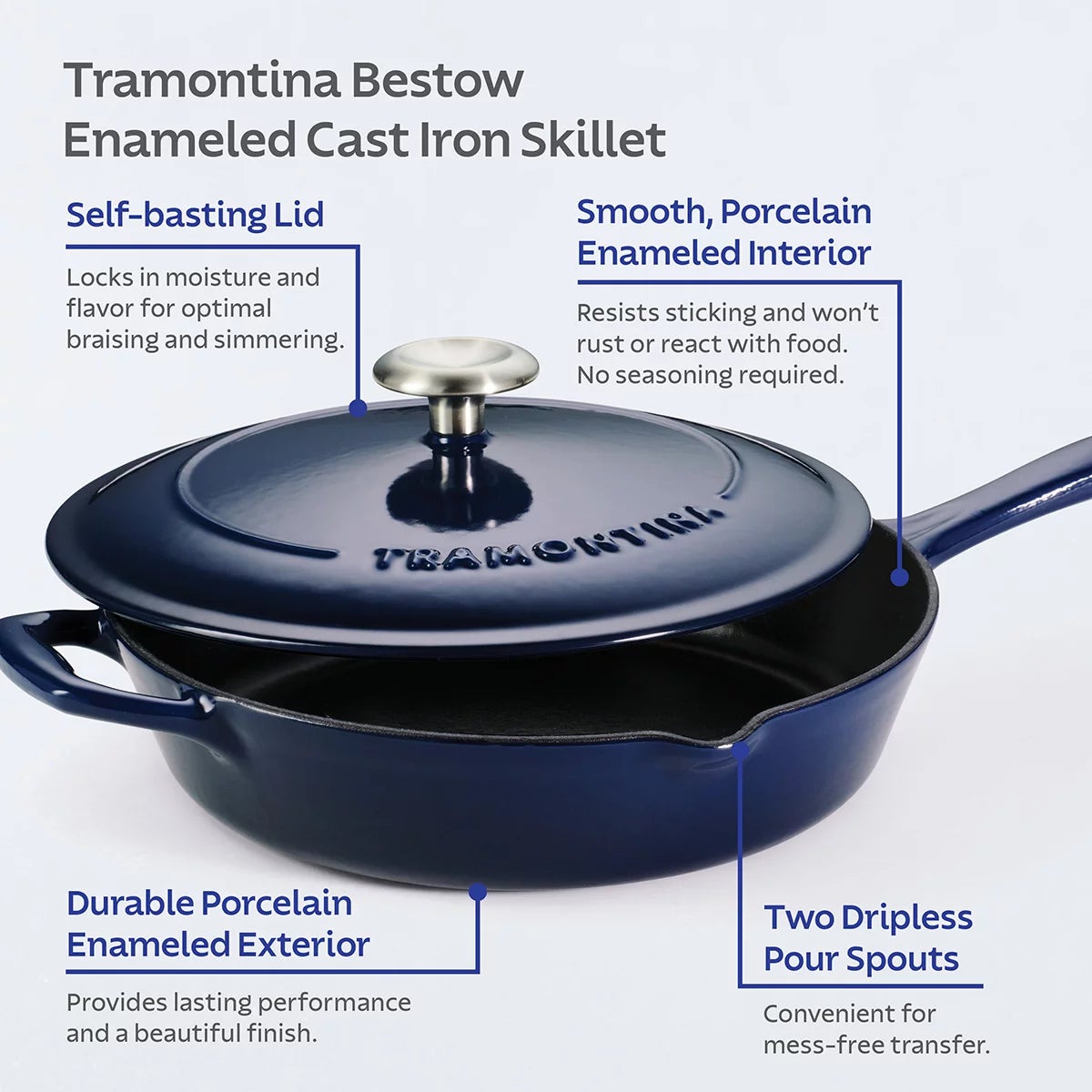 Tramontina Enamel Cast Iron Saute Pan with Lid, 30cm / 3.25L, view 9