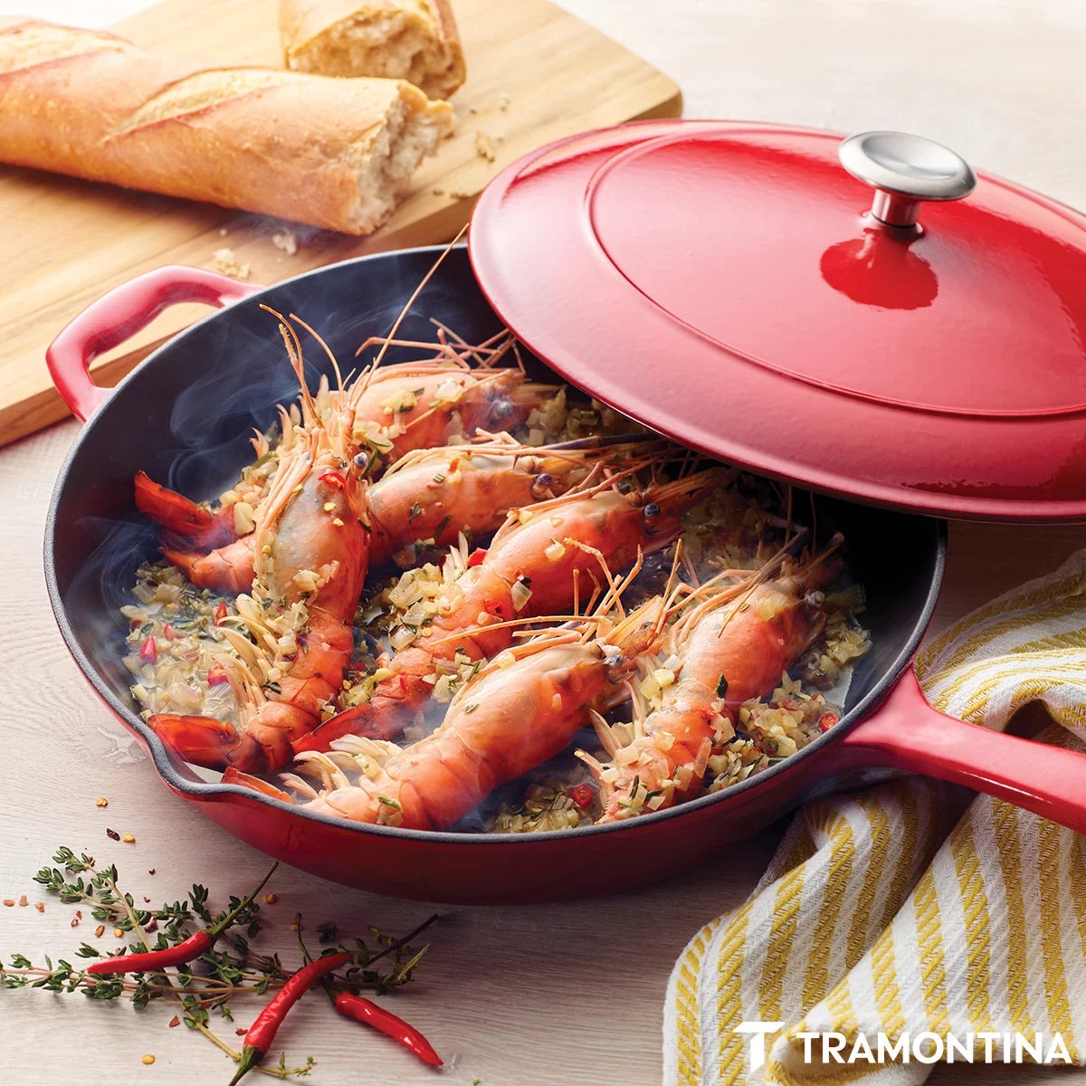 Tramontina Enamel Cast Iron Saute Pan with Lid, 30cm / 3.25L, view 12
