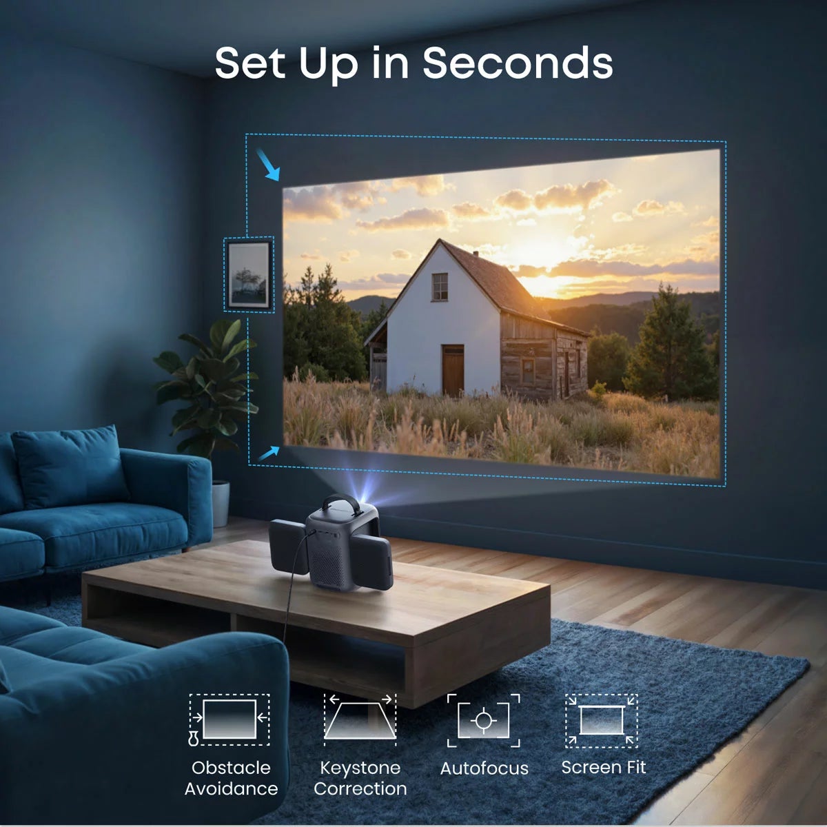 Soundcore Nebula P1 Full HD Smart Projector with Flippable Speakers, 100" Screen & Stand Bundle, view 5