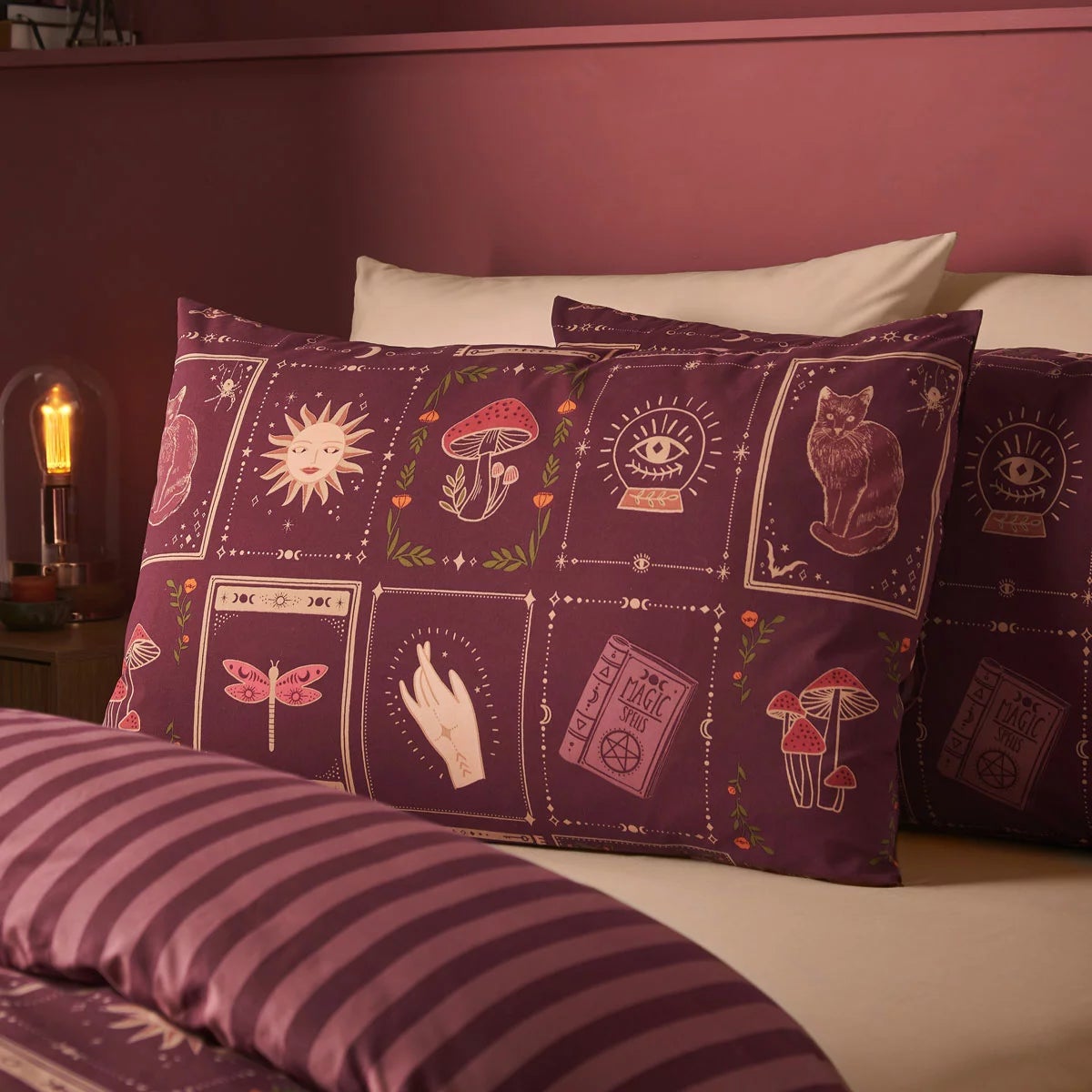 Catherine Lansfield Plum Enchanted Witchcraft Duvet Cover Set In 3 Sizes, view 3