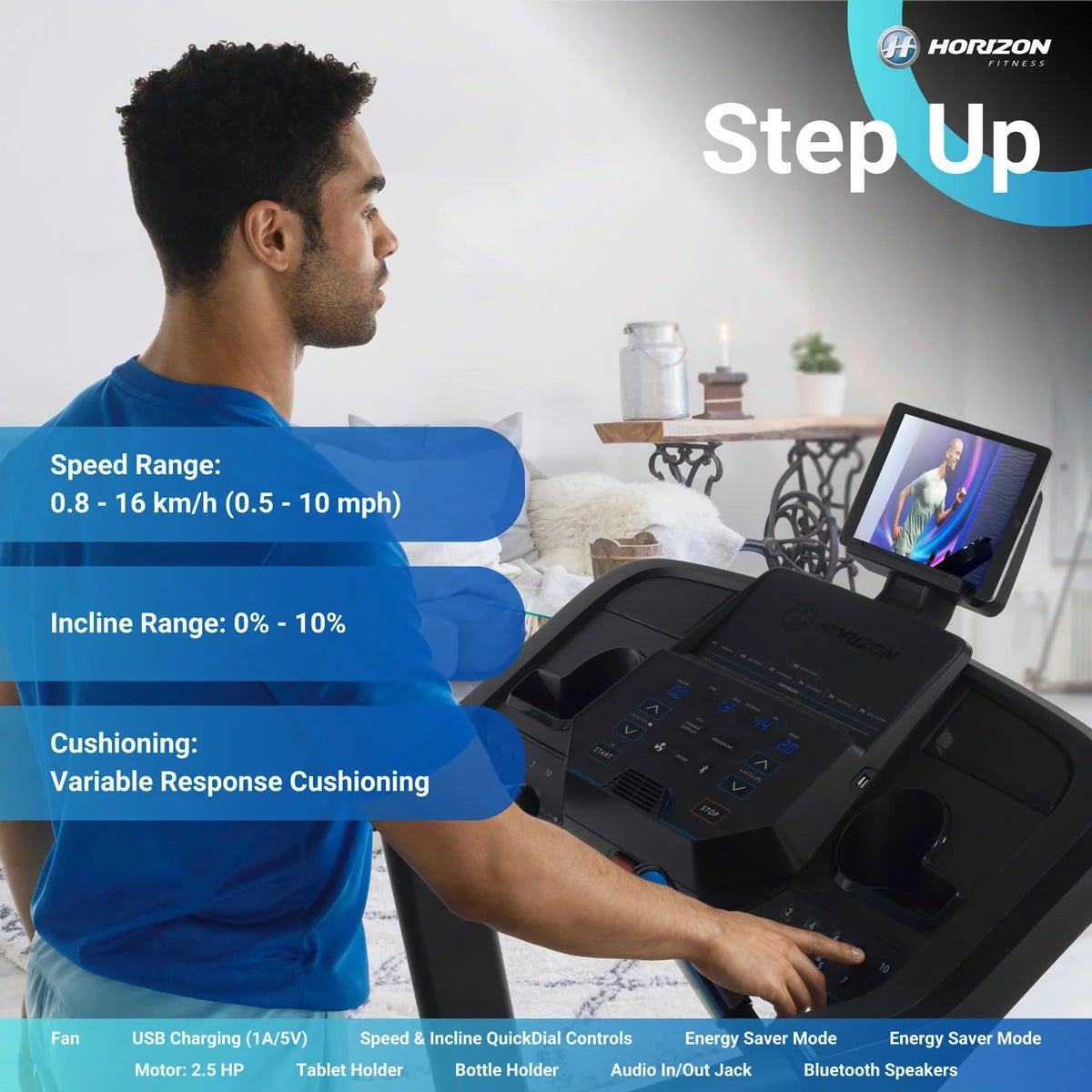 Horizon 5.0AT Treadmill, view 3
