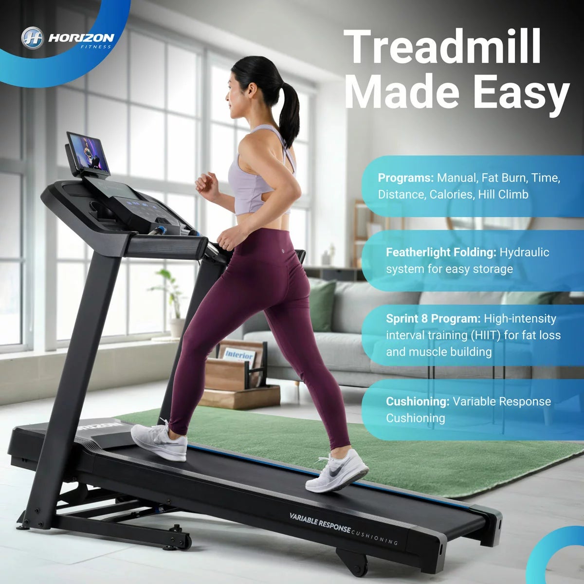 Horizon 5.0AT Treadmill, view 5