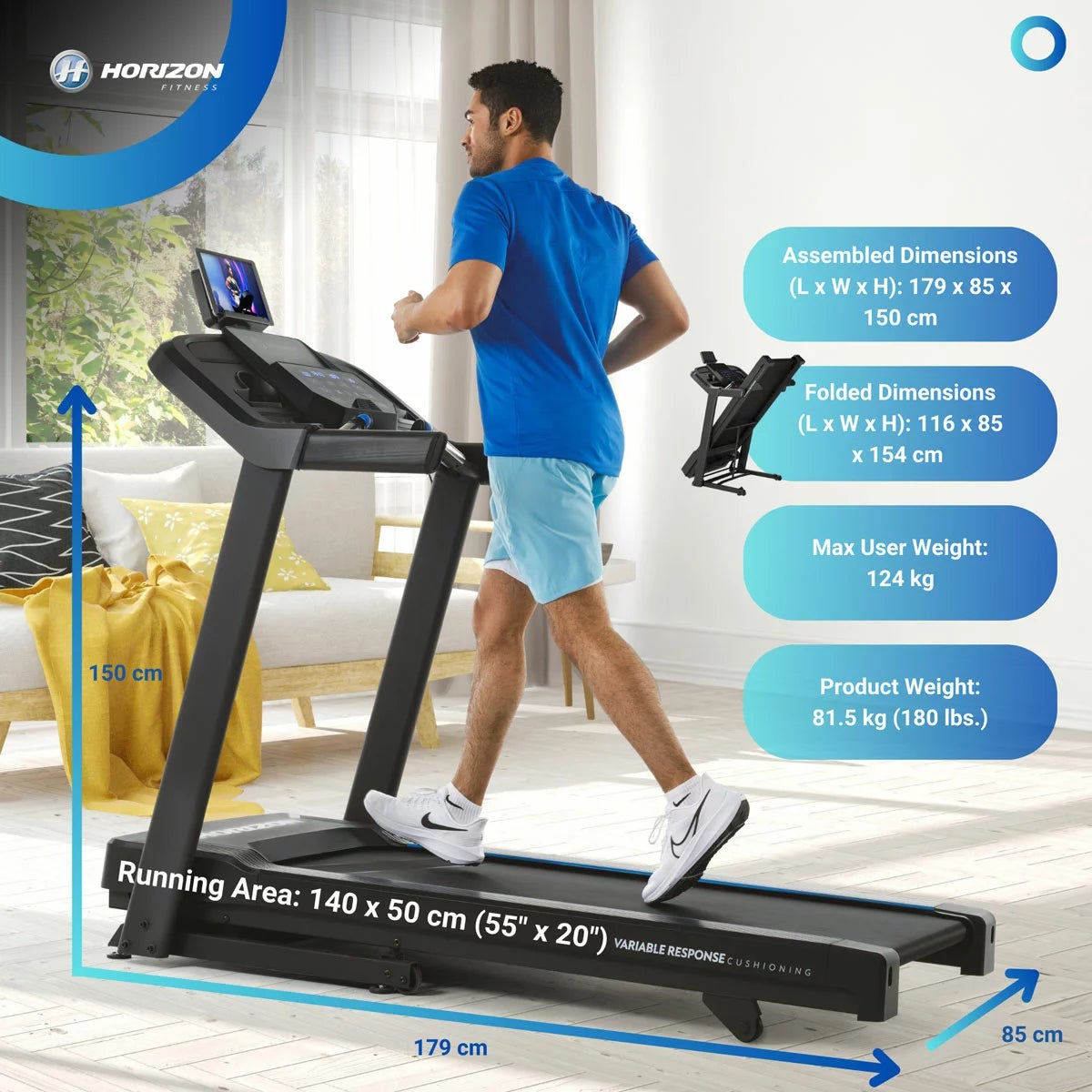Horizon 5.0AT Treadmill, view 4