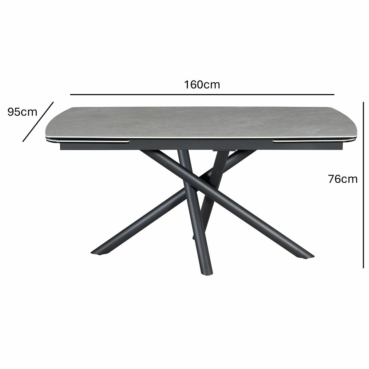 Indus Valley Skylar Large Extending Ceramic Dining Table + 6 Grey Chairs, Seats 6-8, view 2