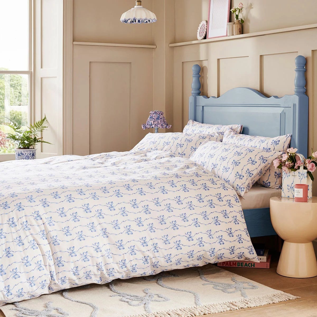Cath Kidston Blue Ribbons And Bows Reversible Cotton Duvet Cover Set In 4 Sizes