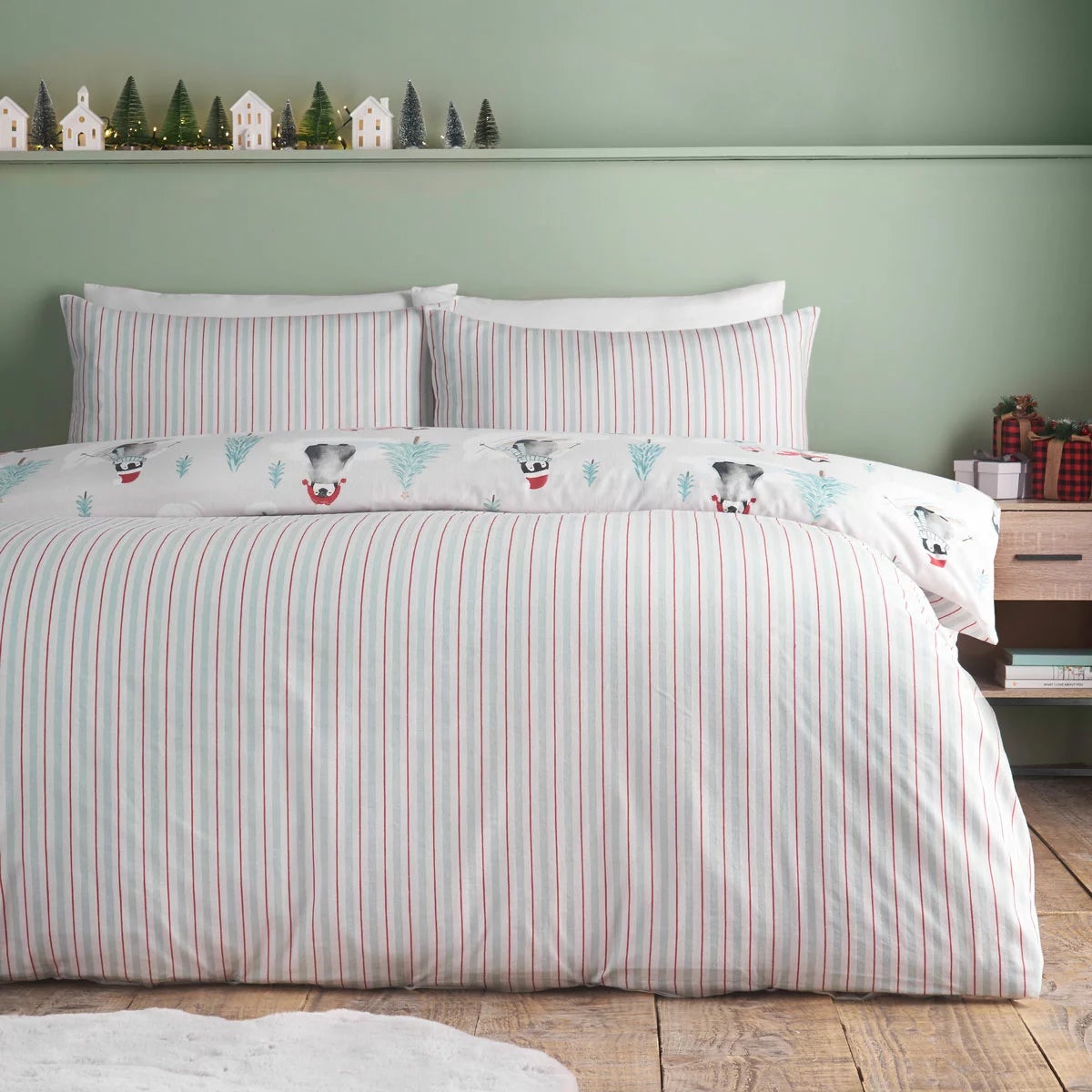 Catherine Lansfield Brushed Cotton Christmas Penguins Reversible Duvet Cover Set In 3 Sizes, view 2