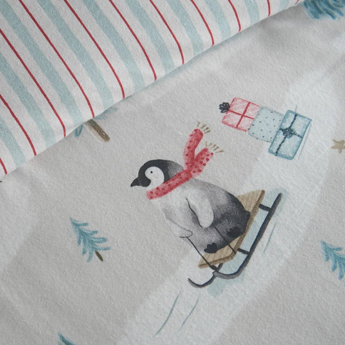 Catherine Lansfield Brushed Cotton Christmas Penguins Reversible Duvet Cover Set In 3 Sizes, view 4