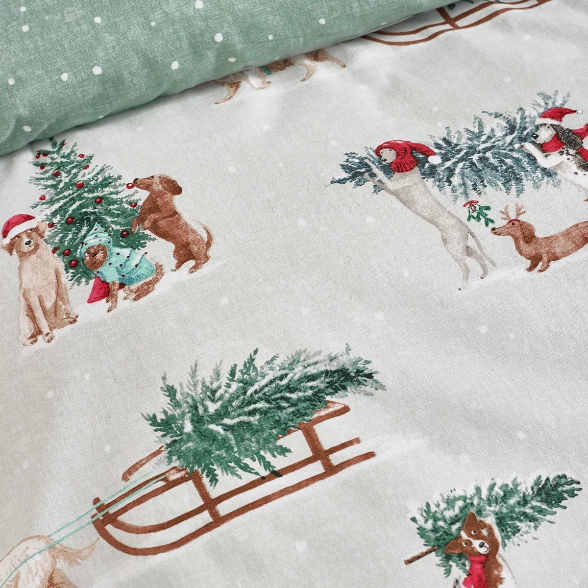 Catherine Lansfield Brushed Cotton Christmas Dogs Reversible Duvet Cover Set In 4 Sizes, view 4