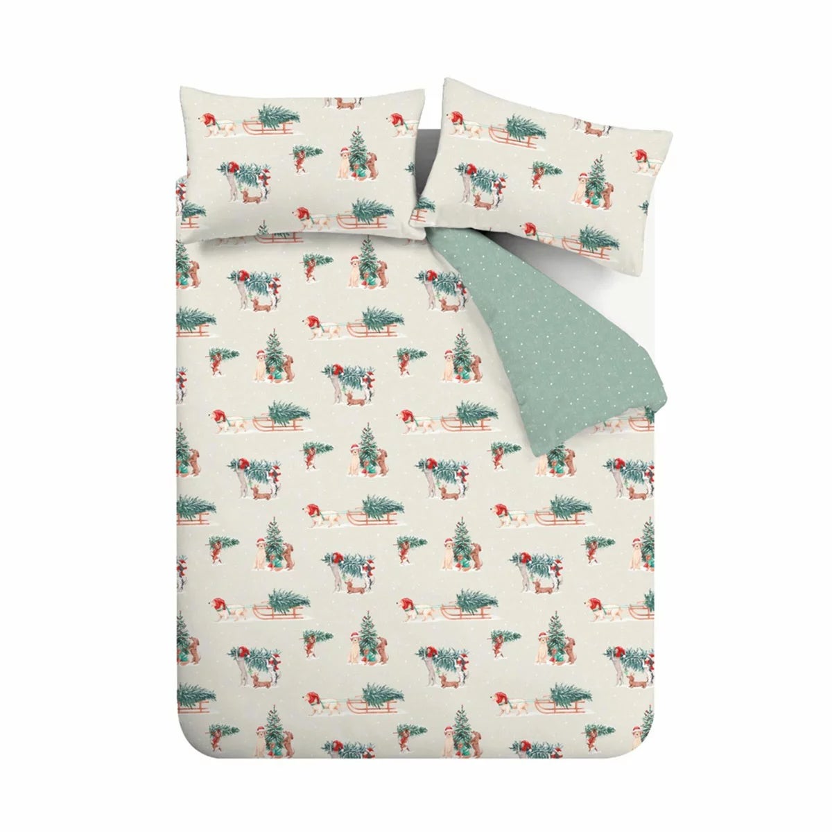 Catherine Lansfield Brushed Cotton Christmas Dogs Reversible Duvet Cover Set In 4 Sizes, view 5