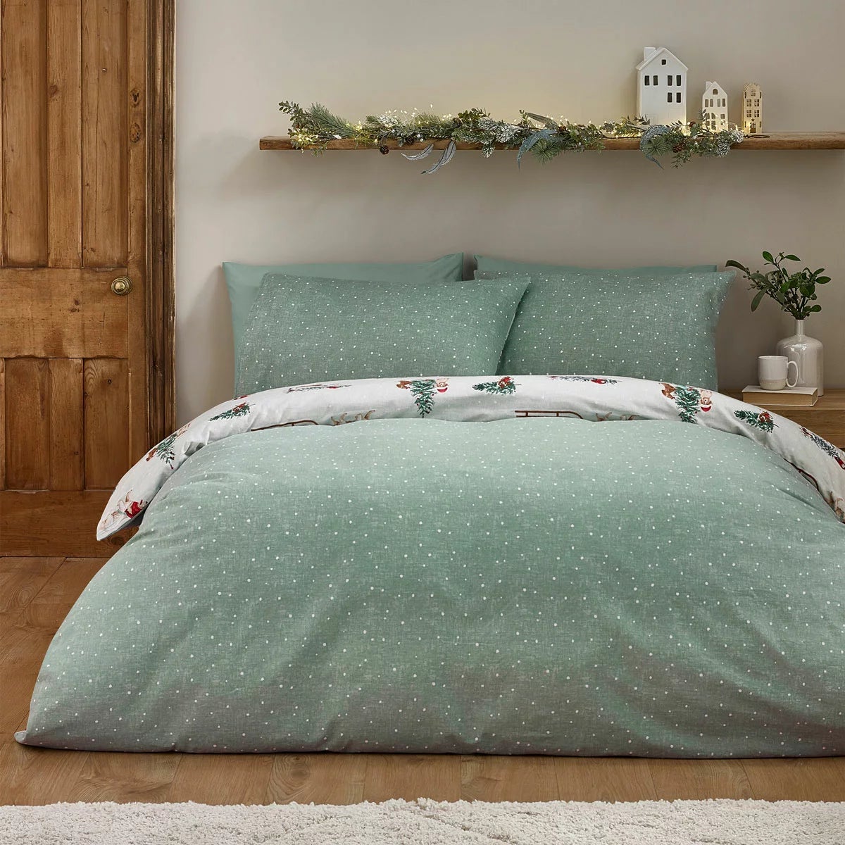 Catherine Lansfield Brushed Cotton Christmas Dogs Reversible Duvet Cover Set In 4 Sizes, view 2