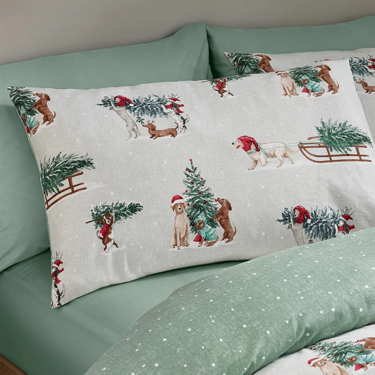 Catherine Lansfield Brushed Cotton Christmas Dogs Reversible Duvet Cover Set In 4 Sizes, view 3