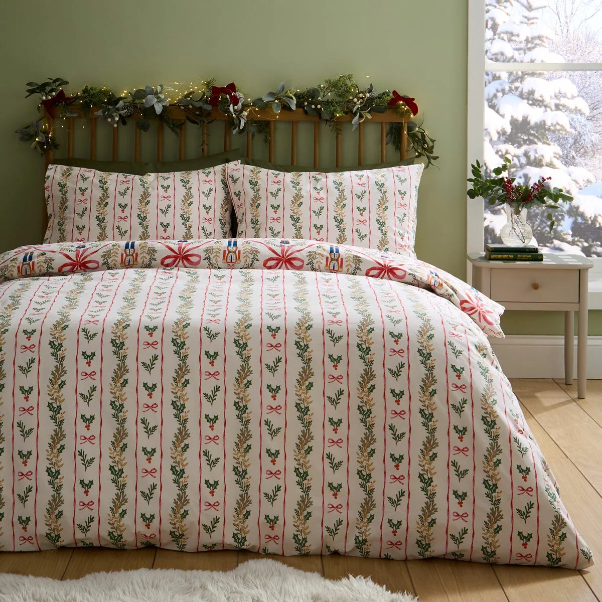 Catherine Lansfield Christmas Nutcracker Bows Reversible Duvet Cover Set In 3 Sizes, view 2