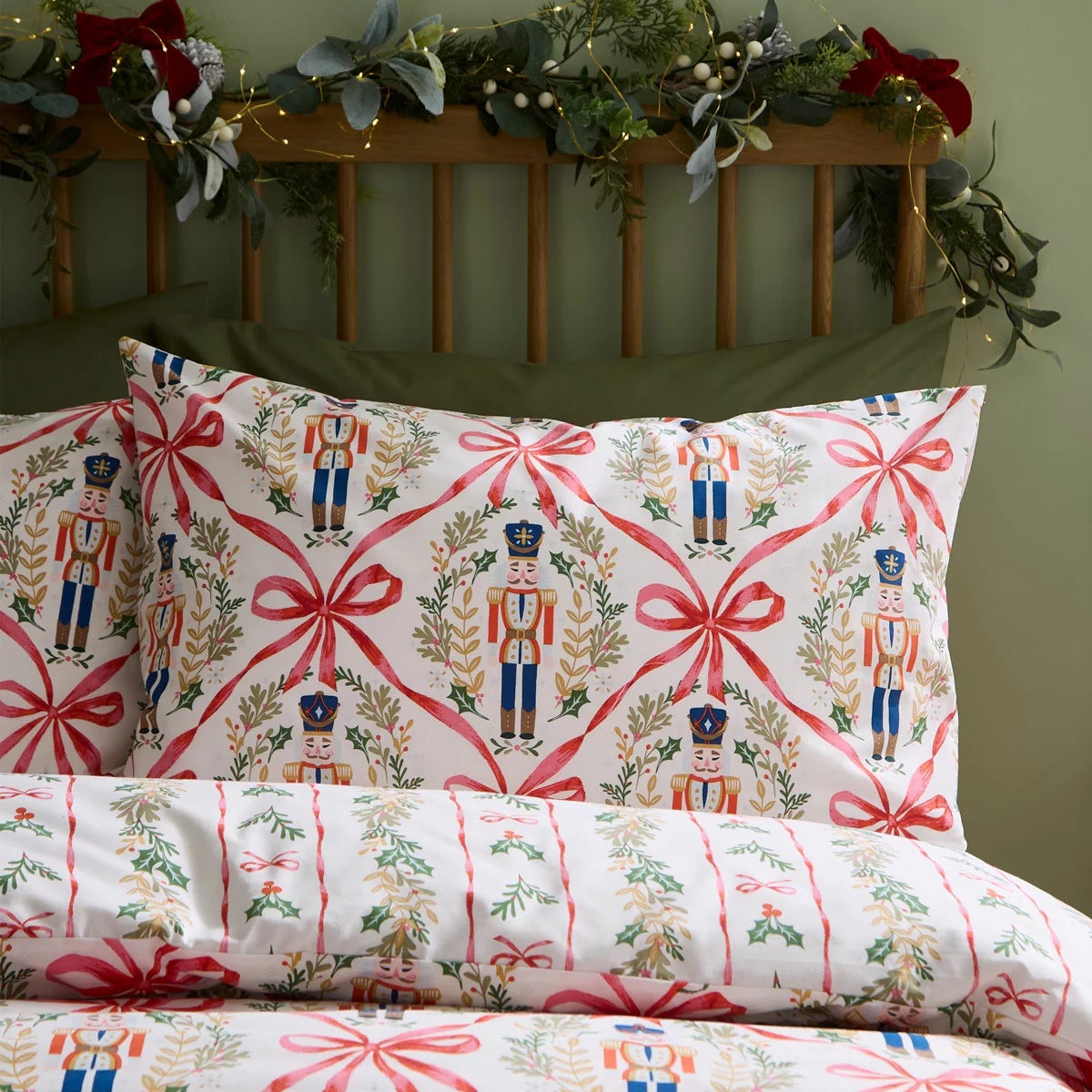 Catherine Lansfield Christmas Nutcracker Bows Reversible Duvet Cover Set In 3 Sizes, view 3