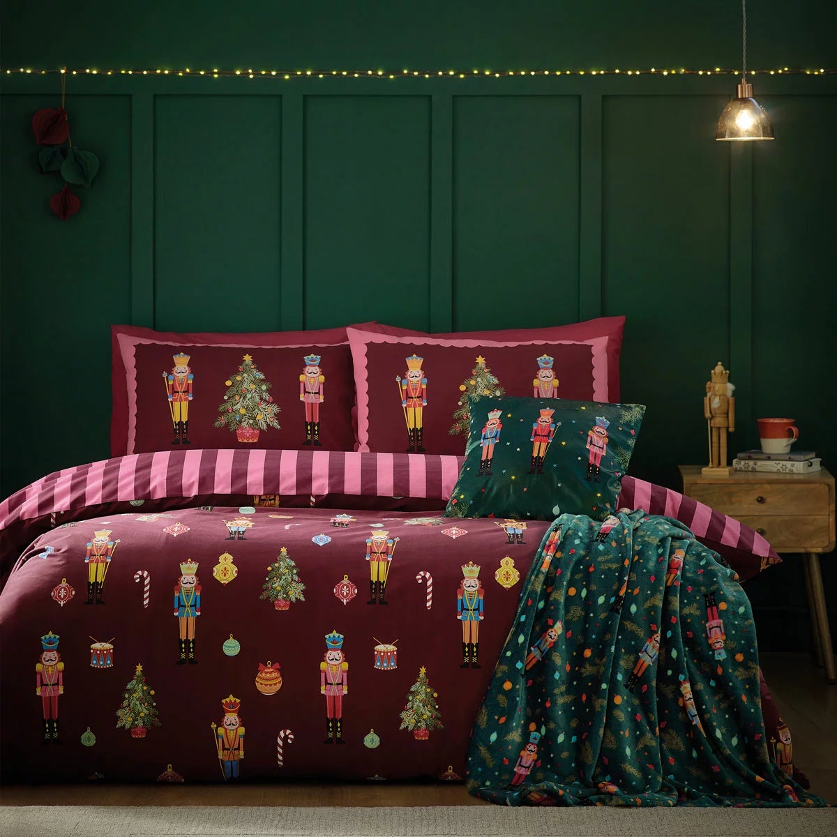 Catherine Lansfield Christmas Nutcracker Stripe Reversible Duvet Cover Set In 3 Sizes, view 2
