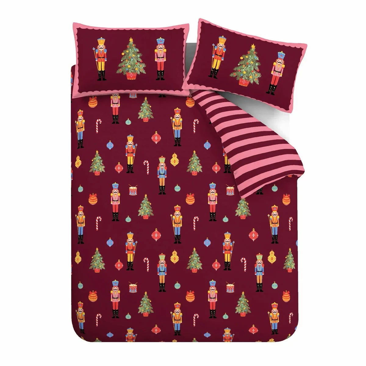 Catherine Lansfield Christmas Nutcracker Stripe Reversible Duvet Cover Set In 3 Sizes, view 6