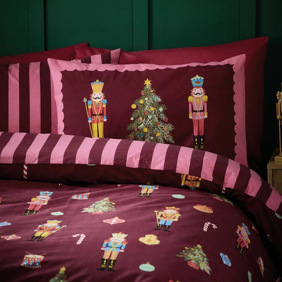 Catherine Lansfield Christmas Nutcracker Stripe Reversible Duvet Cover Set In 3 Sizes, view 4