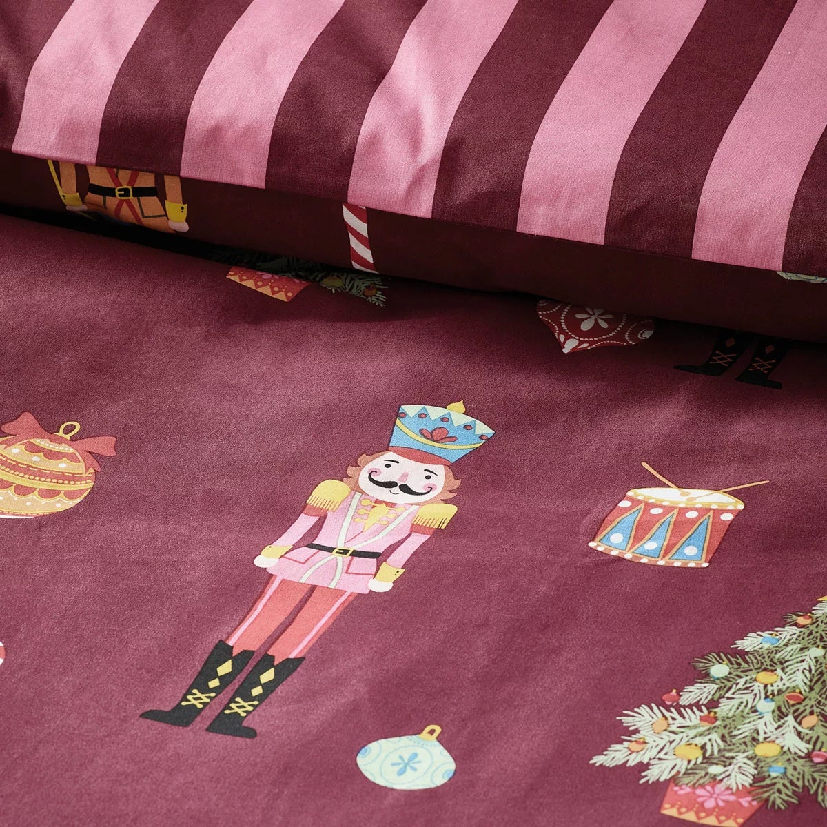 Catherine Lansfield Christmas Nutcracker Stripe Reversible Duvet Cover Set In 3 Sizes, view 5