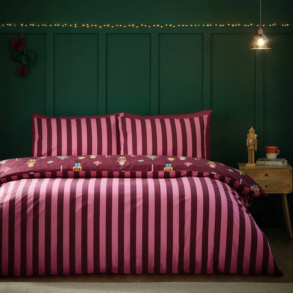 Catherine Lansfield Christmas Nutcracker Stripe Reversible Duvet Cover Set In 3 Sizes, view 3