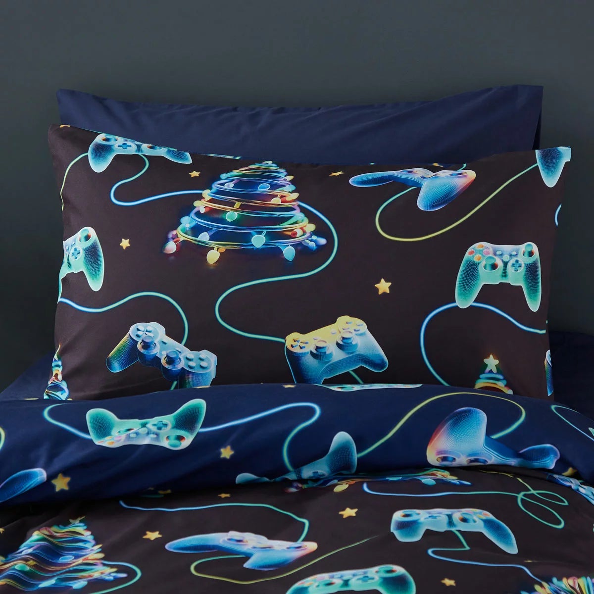 Catherine Lansfield Navy Christmas Gamer Duvet Cover Set In 2 Sizes, view 4