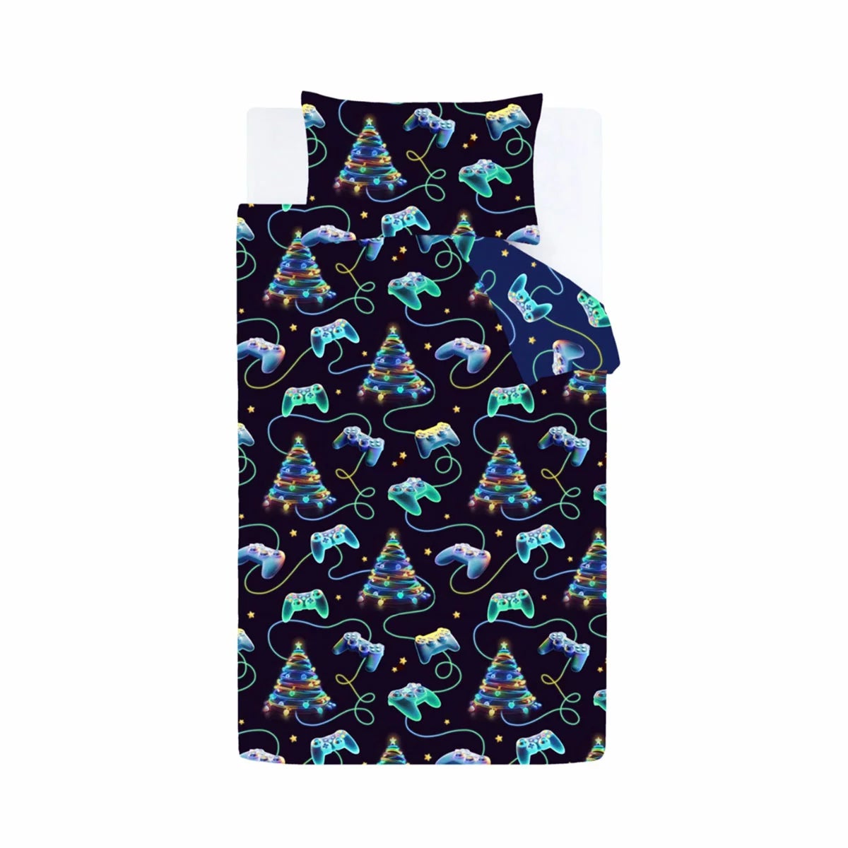 Catherine Lansfield Navy Christmas Gamer Duvet Cover Set In 2 Sizes, view 6