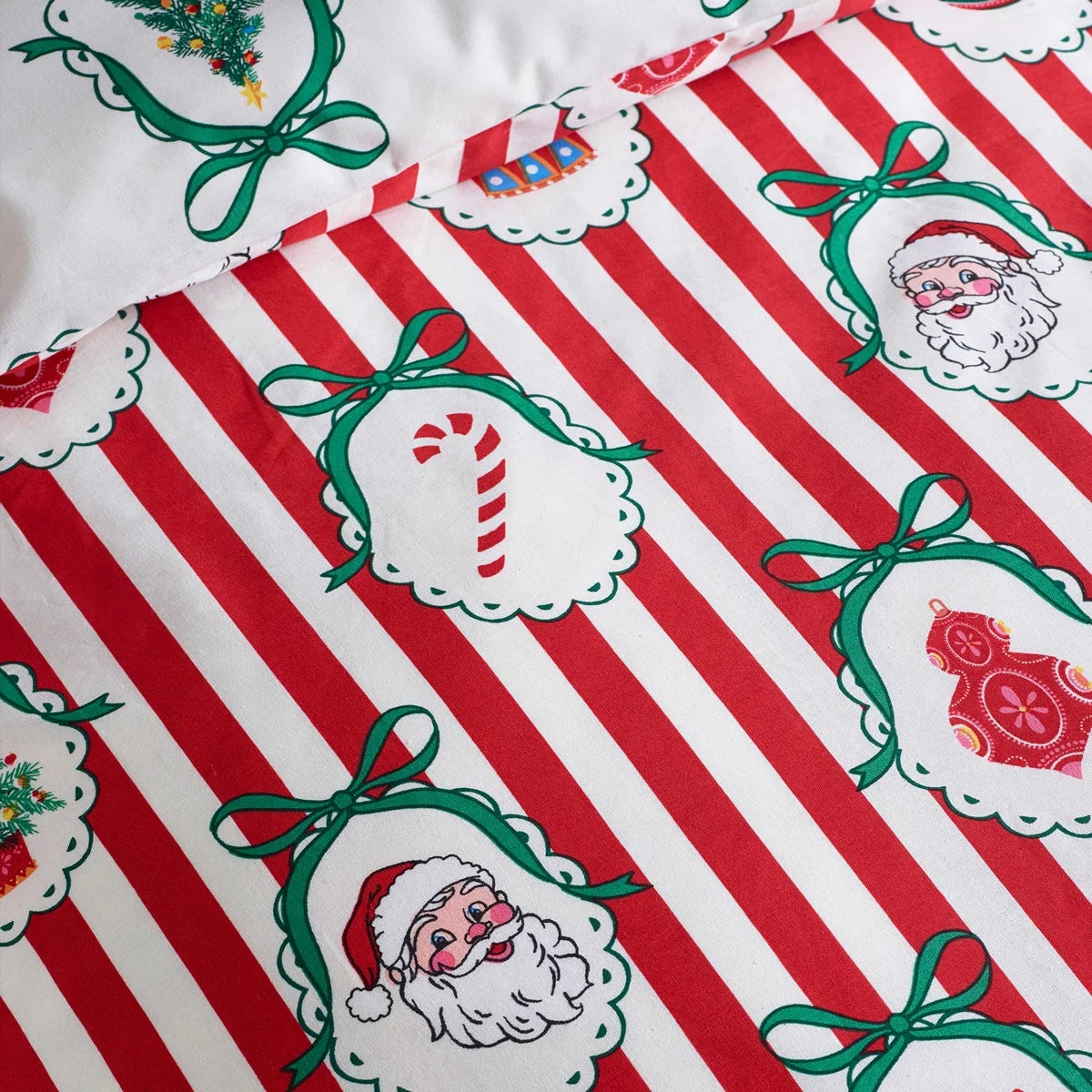 Catherine Lansfield Christmas Vintage Stripe Reversible Duvet Cover Set In 3 Sizes, view 4