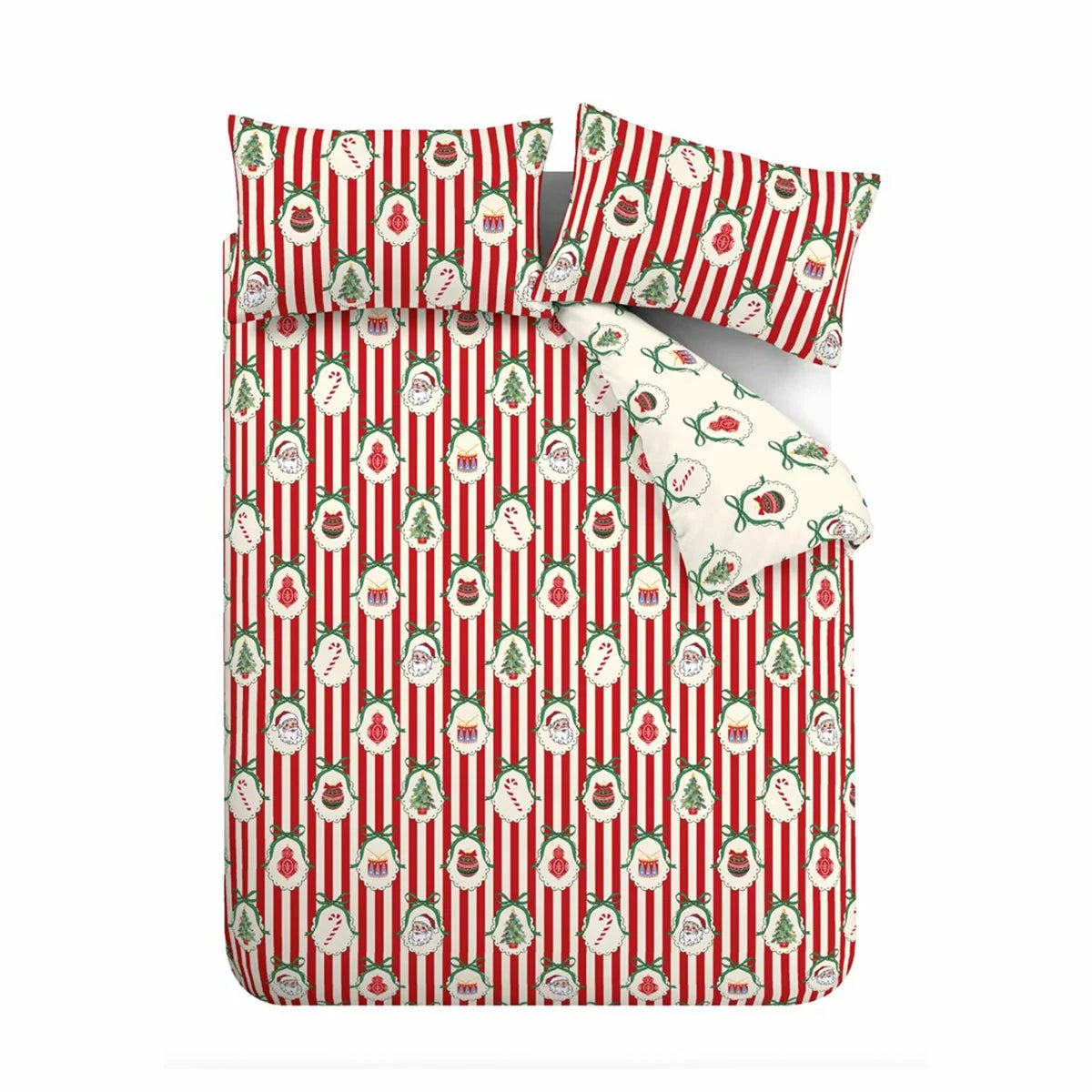 Catherine Lansfield Christmas Vintage Stripe Reversible Duvet Cover Set In 3 Sizes, view 5